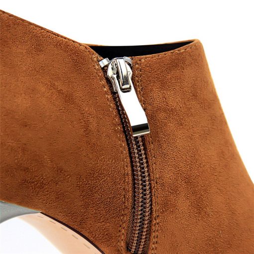 main image5Pointed Metal Heel Women s Ankle Boots High Heels Fashion Side Zipper Ladies Shoes Solid Flock