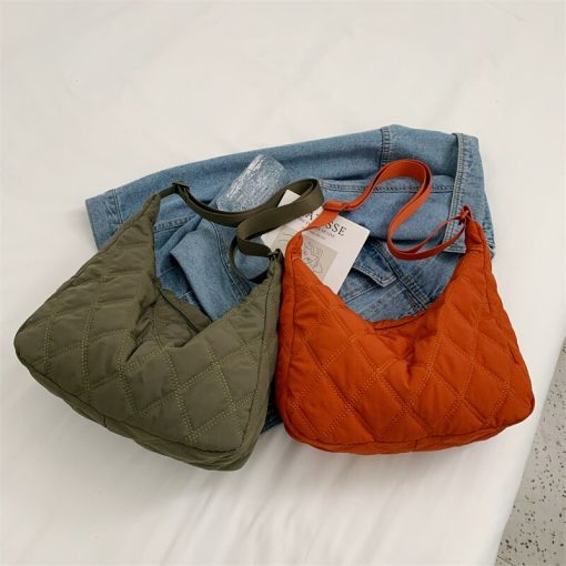 main image5Women Bag Nylon Brand Quilted Padded Short Handle Totes Luxury Big Handbags Lady Soft Shoulder Satchels