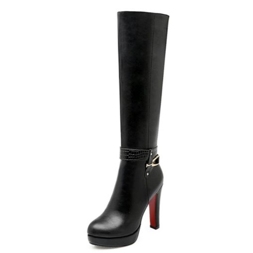 main image5Women s High Boots Winter Platform Sexy Black White Heeled High Knee Boots Female Fashion Buckle