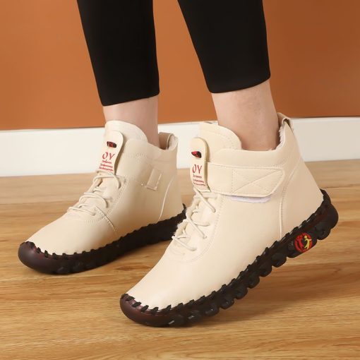 variant image02022 Plush Fur Booties Women s Short Leather Boots Ladies Furry Orthopedic Shoes Woman Winter Waterproof