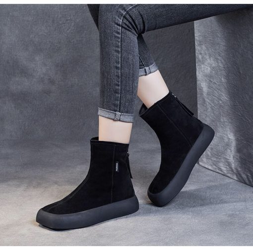 variant image02022Women Ankle Flats Platform Boots Suede Women Chelsea Boots Thick Walking Sport Shoes Winter Goth Snow