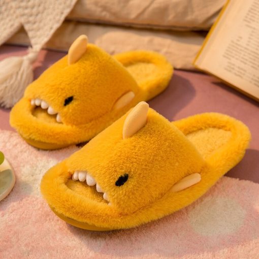 variant image0Comwarm Autumn And Winter Cartoon Shark Wool Slippers For Women Soft Home Men s Indoor Household