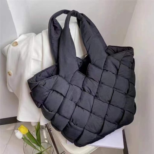 variant image0Designer Braided Women Handbags Large Capacity Soft Padded Tote Bag Lady Winter Down Cotton Shoulder Bag