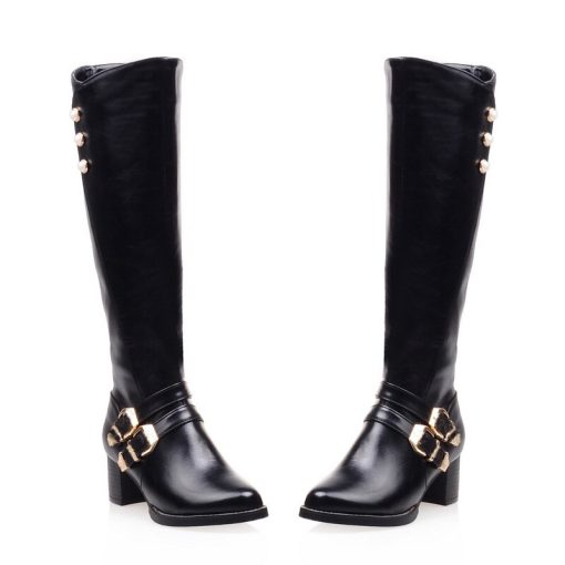 variant image0NEW Winter Women Shoes Long Knee High Boots Round Toe Big Size Med Square Heels Zipper