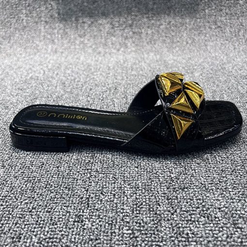 variant image0Roman Women Slippers Fashion Female Metal Decoration Shoes Flip Flops 2023 Indoor Slides Outside Square Toe