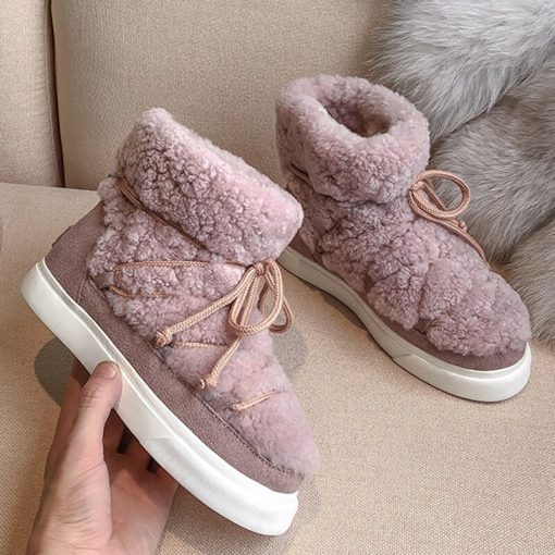 variant image0Taoffen Size 34 42 Women Snow Boots Plush Fur Real Leather Shoes Warm Winter Ankle Boots