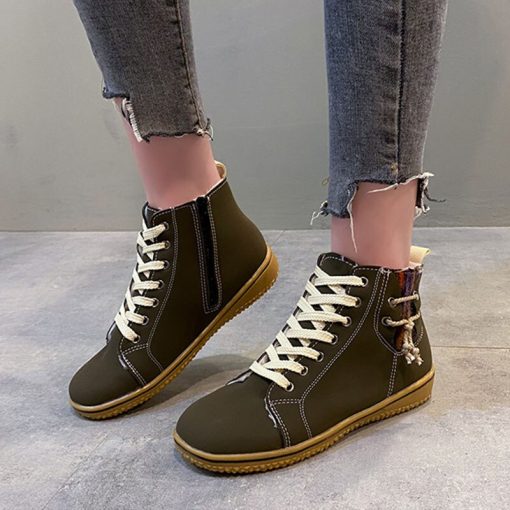variant image0Winter New Large Size Ankle Boots Women 2022 Retro Casual Flat Lace Up Women s Shoes