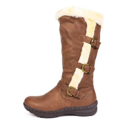variant image0Winter Women Long Boots Fur Plush Warm Platform Snow Boots Solid Color Leather Casual Female Shoes