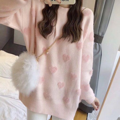 variant image0Women Sweater Autumn Winter Long Sleeve Pullover Female Love Heart Knitted Sweater O Neck Casual Preppy