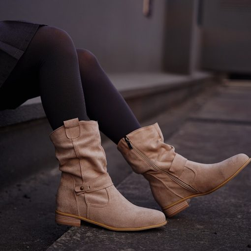 variant image10Women Knee High Boots Solid Color Suede Ladies Boot Autumn Warm Pointed Toe Sexy Zipper Low