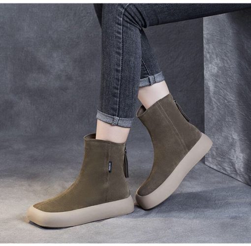 variant image12022Women Ankle Flats Platform Boots Suede Women Chelsea Boots Thick Walking Sport Shoes Winter Goth Snow