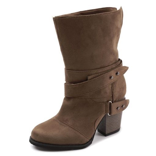variant image1Autumn Winter Women Boots Fashion Casual Ladies Shoes Martin Boots Suede Leather Buckle Boots High Heeled