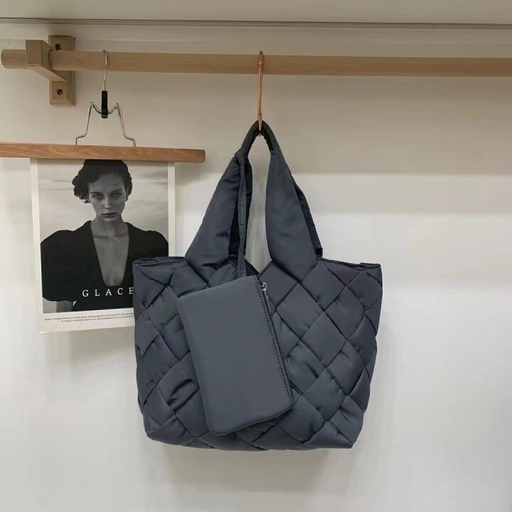 variant image1Designer Braided Women Handbags Large Capacity Soft Padded Tote Bag Lady Winter Down Cotton Shoulder Bag