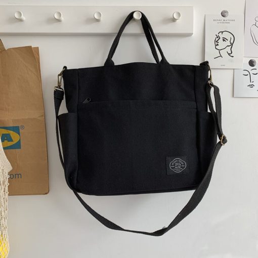 variant image1Hylhexyr Woman Canvas Tote Shoulder Messenger Bag Handbag With An External Pocket Reusable Grocery Shopping Bags