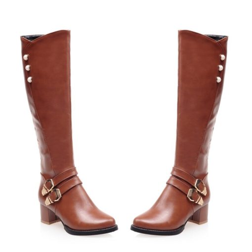 variant image1NEW Winter Women Shoes Long Knee High Boots Round Toe Big Size Med Square Heels Zipper