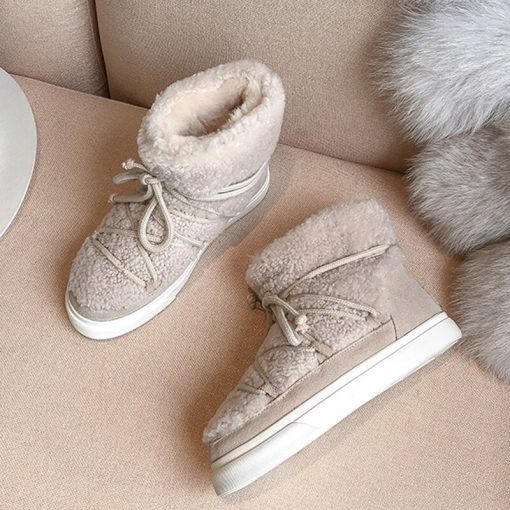 variant image1Taoffen Size 34 42 Women Snow Boots Plush Fur Real Leather Shoes Warm Winter Ankle Boots