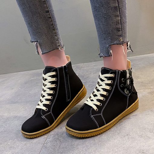 variant image1Winter New Large Size Ankle Boots Women 2022 Retro Casual Flat Lace Up Women s Shoes