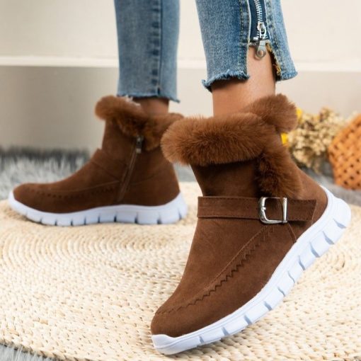 variant image1Winter Women Fur Warm Chelsea Snow Boots Casual Shoes New Short Plush Suede Ankle Boots Flats