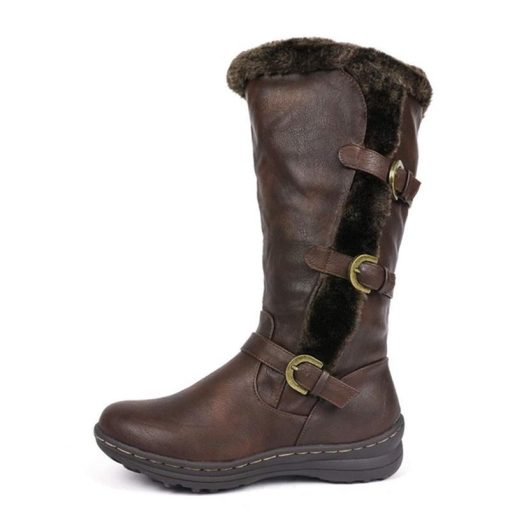 variant image1Winter Women Long Boots Fur Plush Warm Platform Snow Boots Solid Color Leather Casual Female Shoes