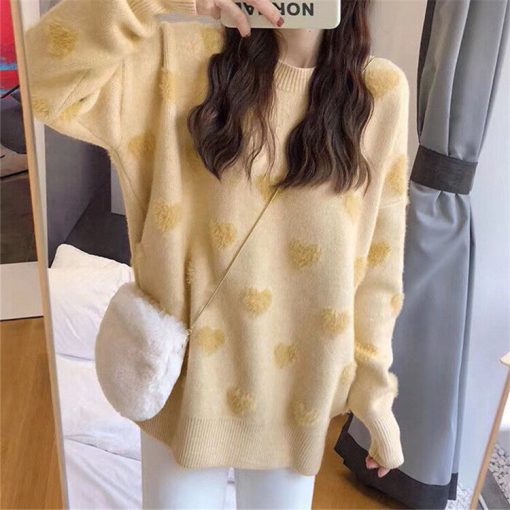 variant image1Women Sweater Autumn Winter Long Sleeve Pullover Female Love Heart Knitted Sweater O Neck Casual Preppy