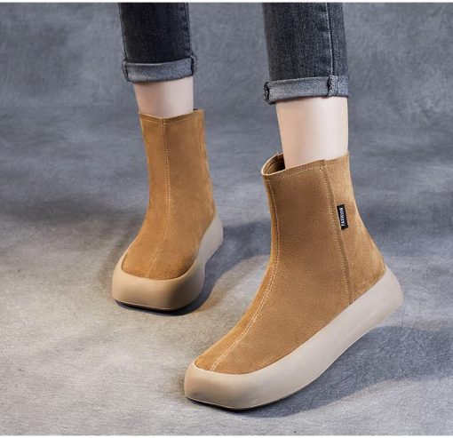 variant image22022Women Ankle Flats Platform Boots Suede Women Chelsea Boots Thick Walking Sport Shoes Winter Goth Snow
