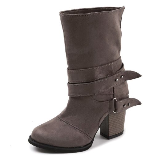 variant image2Autumn Winter Women Boots Fashion Casual Ladies Shoes Martin Boots Suede Leather Buckle Boots High Heeled