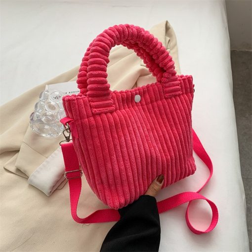 variant image2Fashion Corduroy Women s Bag 2022 Trend New Handbags Niche Versatile Bucket Shoulder Bags Female Nylon