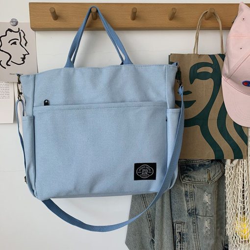 variant image2Hylhexyr Woman Canvas Tote Shoulder Messenger Bag Handbag With An External Pocket Reusable Grocery Shopping Bags