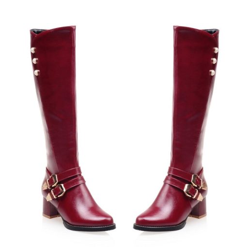 variant image2NEW Winter Women Shoes Long Knee High Boots Round Toe Big Size Med Square Heels Zipper