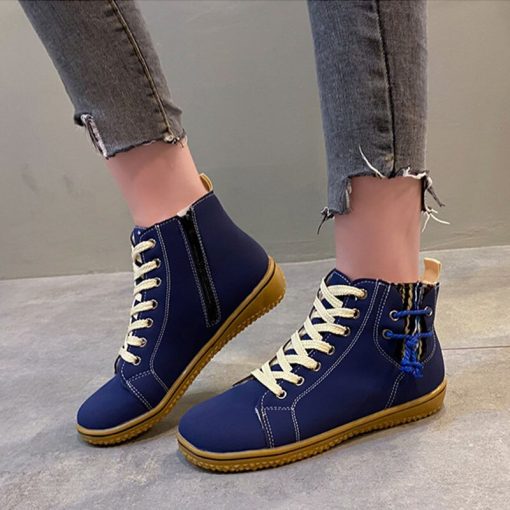 variant image2Winter New Large Size Ankle Boots Women 2022 Retro Casual Flat Lace Up Women s Shoes