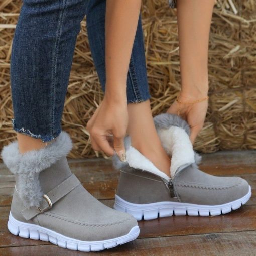 variant image2Winter Women Fur Warm Chelsea Snow Boots Casual Shoes New Short Plush Suede Ankle Boots Flats
