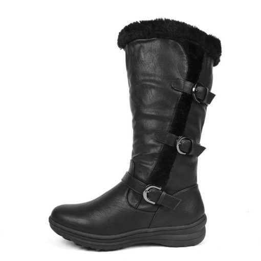variant image2Winter Women Long Boots Fur Plush Warm Platform Snow Boots Solid Color Leather Casual Female Shoes
