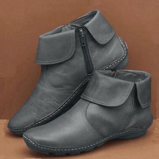 variant image32022 New Fashion Ankle Boots Women Autumn Retro Round Toe Flat Water Proof Boots Zipper Style