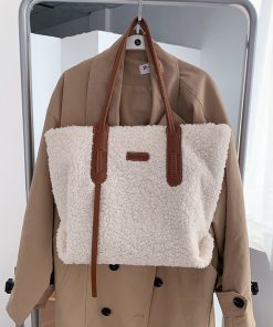 variant image3Designer Lambwool Large Shoulder Bag Woman Fashion Faux Fur Ladies Handbags Winter Luxury Plush Shopping Tote