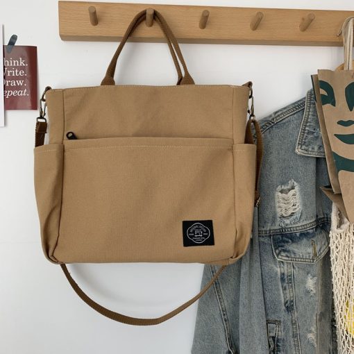 variant image3Hylhexyr Woman Canvas Tote Shoulder Messenger Bag Handbag With An External Pocket Reusable Grocery Shopping Bags