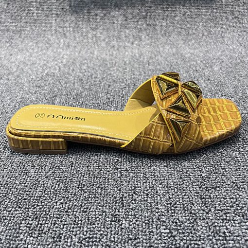 variant image3Roman Women Slippers Fashion Female Metal Decoration Shoes Flip Flops 2023 Indoor Slides Outside Square Toe