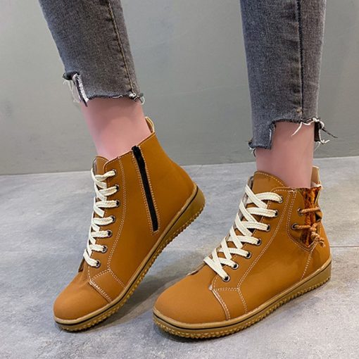 variant image3Winter New Large Size Ankle Boots Women 2022 Retro Casual Flat Lace Up Women s Shoes