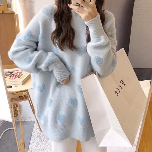 variant image3Women Sweater Autumn Winter Long Sleeve Pullover Female Love Heart Knitted Sweater O Neck Casual Preppy