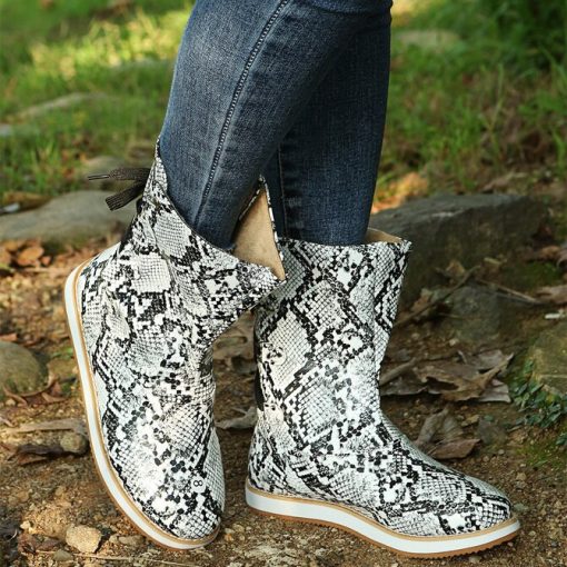 variant image42022 New Mid Calf Boots Women Shoes Retro Lace Up Leopard Boots Female Casual Short Boots