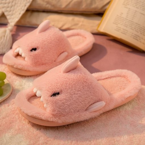 variant image4Comwarm Autumn And Winter Cartoon Shark Wool Slippers For Women Soft Home Men s Indoor Household