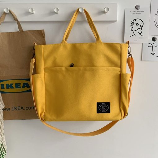variant image4Hylhexyr Woman Canvas Tote Shoulder Messenger Bag Handbag With An External Pocket Reusable Grocery Shopping Bags
