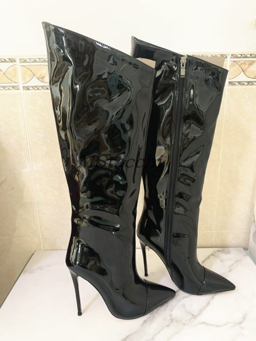 variant image4Mirror Boots Sexy Runway Stilettos Pointed Toe Women High Boots Candy Colors High Heels Shoes Side