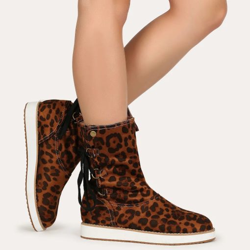 variant image4New Product Shipment 2021 Autumn And Winter Lace up Mid cut Boots Fashion And Comfortable Leopard