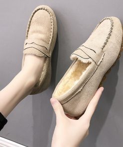 variant image4Winter Women Shoes Short Plush Outdoor Sewing Slip On Casual Ladies Non Slip Bottom Moccasins Female