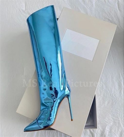 variant image5Mirror Boots Sexy Runway Stilettos Pointed Toe Women High Boots Candy Colors High Heels Shoes Side