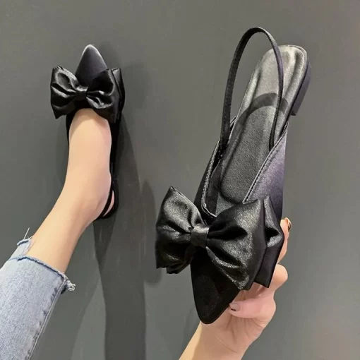 2022 Summer Women Baotou Sandals Fashion Bow knot Low Heels Pumps Female Silk Sexy Pointed Sandalias.jpg 640x640