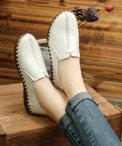 Autumn Wide Width Women Shoes Genuine Leather Ballet Flats Women s White Loafers Driving Moccasins Ladies.jpg Q90.jpg 2