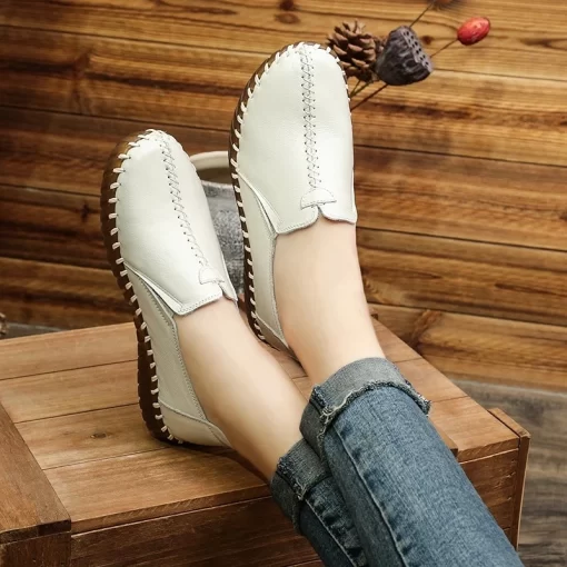 Autumn Wide Width Women Shoes Genuine Leather Ballet Flats Women s White Loafers Driving Moccasins Ladies.jpg Q90.jpg 2