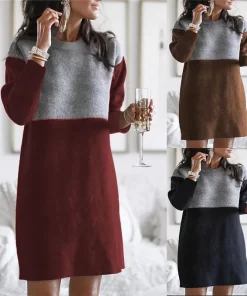 Autumn Winter New Fashion Color Matching Long Sleeve O Neck Patchwork Women s Mini Dress 2021.jpg Q90.jpg