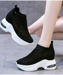 Women Sneakers Breathable Female Knitted Shoes Thick Bottom Walking Shoes Soft Comfortable Spring Air Cushion Summer Casual Shoe